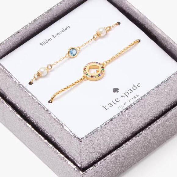 NWT Kate Spade Spot The Spade Slider Bracelet set Boxed Gift Gold - Picture 1 of 9
